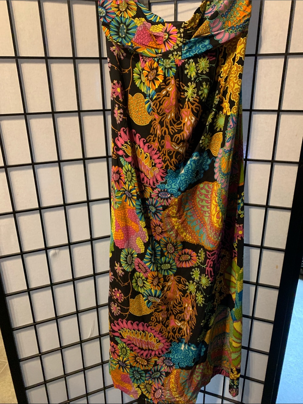 Trina Turk Black Strapless Maxi Dress with Bright Floral & Paisley Print Size 8